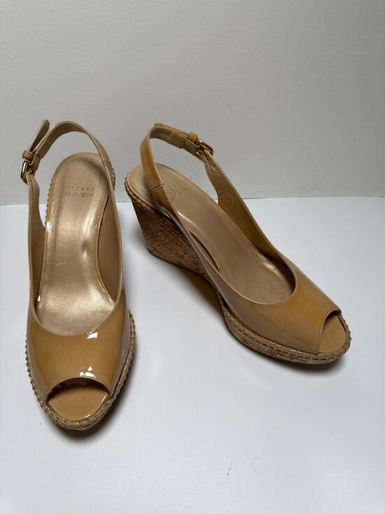 Stuart Weitzman Shoes - Stuart Weitzman Nude Patent Cork Wedge Sandals Womens 8.5 Wedding Guest Heels
